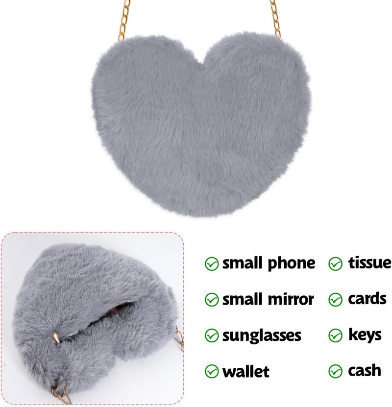 Miayon Heart Shaped Faux Fur Clutch Purse Fluffy Crossbody Shoulder Bag for Women Halloween Christmas Valentine - Image 3